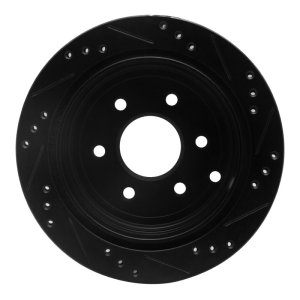 Nissan Frontier Brake Rotor (1) - Rear Left - R1 Concepts - Drilled & Slotted - Black - `05-`25